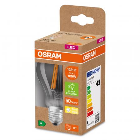 6er Set OSRAM E27 besonders effizientes  LED Leuchtmittel leistungsstark 7,2W wie 100W 3000K warmweißes Licht - beste Energie Effizienz Klasse